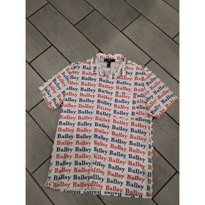 Forever 21 Men Ballsy All Over Print Short Sleeve Button Up Shirt White Large